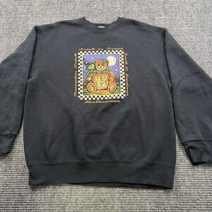 Vintage Fruit Of The Loom‎ Witch Jack O Lantern Large Fleece Lined Sweatshirt
